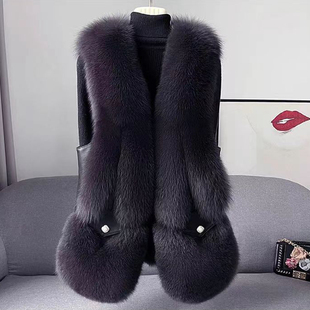 2025新款皮草马甲女款高端洋气黑色今年流行女士背心外套女中长款