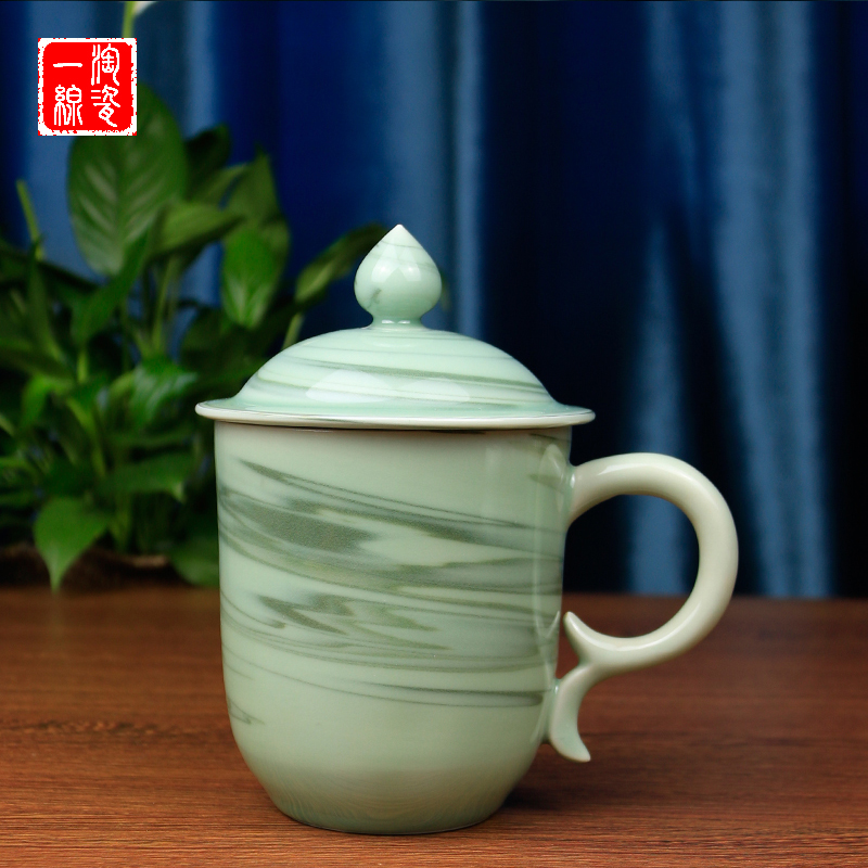 龙泉青瓷陈永德大师手工陶瓷茶杯大容量茶具粉青绞胎办公杯将军杯