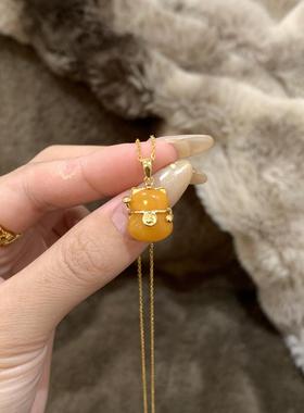 925银镀金蜜蜡福字招财猫吊坠（定制产品非质量问题不退不换）
