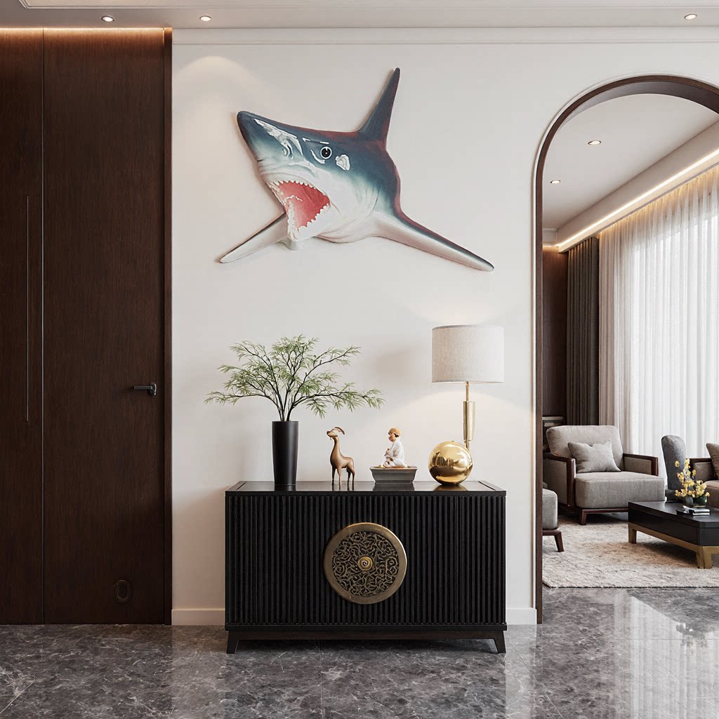 立体仿真鲨鱼壁饰现代家居客厅酒店挂件海洋馆餐厅酒吧创意墙饰
