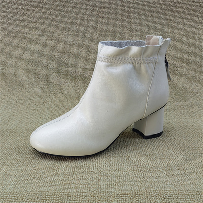 真皮女鞋2025冬款粗高跟圆头后拉