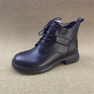 2025英伦风真皮马丁靴女侧拉链短靴圆头坡跟百搭舒适牛皮女单靴