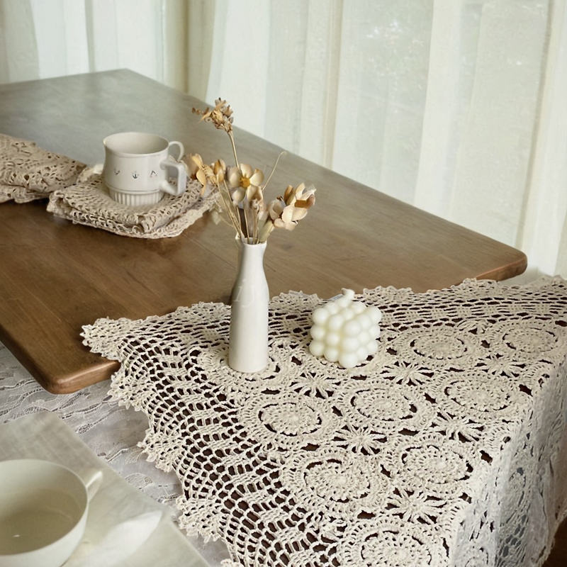 复古风桌垫镂空棉线手工钩织高级感餐垫电视柜茶几蕾丝纯色装饰巾,居家布艺,桌旗,淘宝优惠券,粉丝福利购,淘宝优惠卷