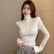 白色加绒磨毛内搭高领打底衫 女秋冬紧身高腰短款 t恤性感露脐上衣