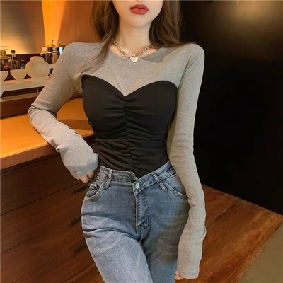 假两件抹胸式性感上衣女拼接T恤