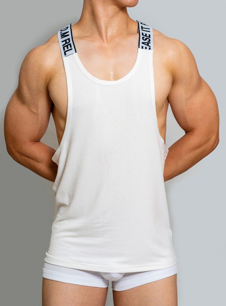 DM 남성 조끼 섹시한 솔리드 컬러 데님 스포츠 피트니스 멜빵 루즈 파자마 민소매 바닥 셔츠 남성 속옷