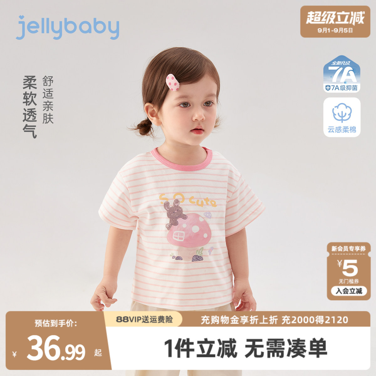 儿童条纹短袖T恤夏季2026新款女童纯棉宽松透气上衣男童印花夏装图片