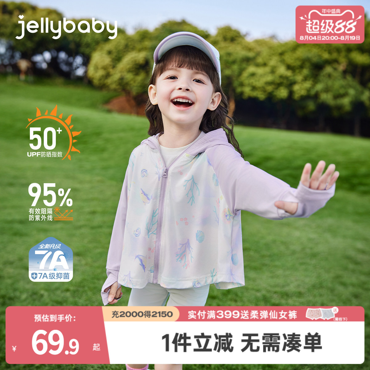 [凉感]杰里贝比女童防晒外套夏季宝宝薄款开衫男童速干衣儿童衣服 - 实物图