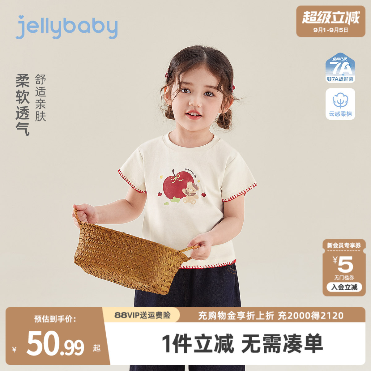 女童花边短袖儿童透气 夏装小童印花T恤衣服薄款宝宝休闲上衣夏季图片