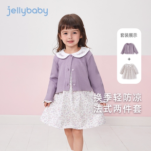 两件套装 女童秋装 开衫 新款 儿童公主裙 连衣裙洋气宝宝1衣3穿春秋季