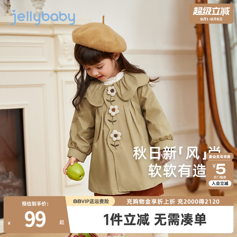 女童风衣外套儿童秋季纯棉翻领衣服小童中长款英伦风童装宝宝秋装图片