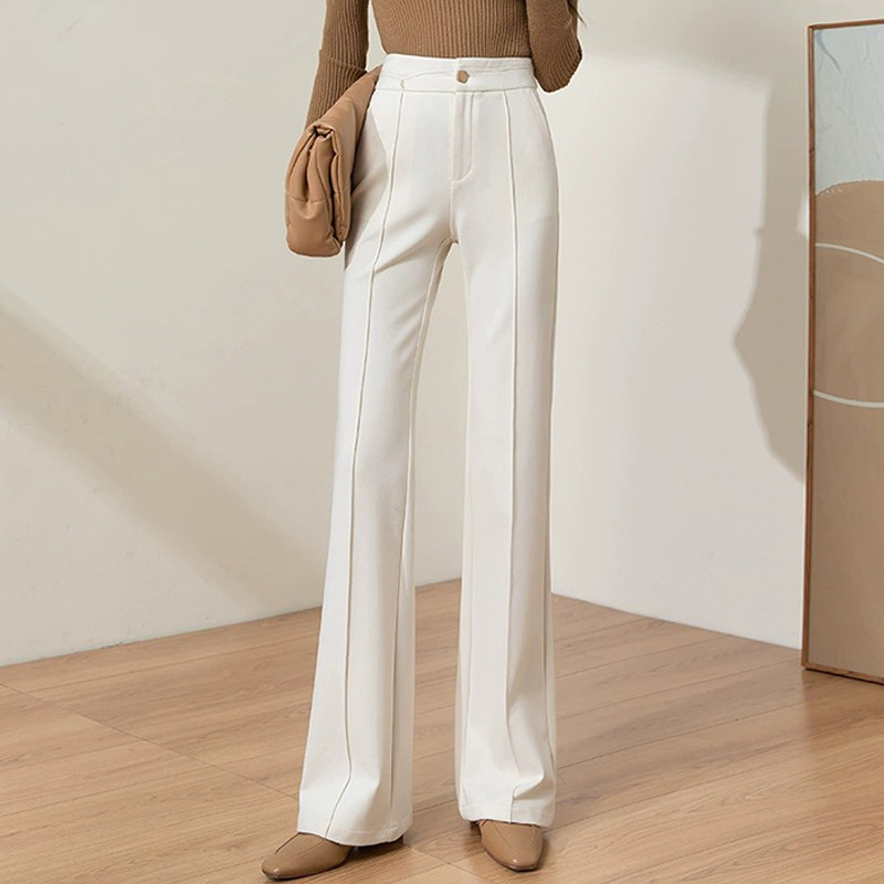 垂感显瘦韩版白色微喇阔腿裤女秋冬高腰窄版西装裤拖地直筒喇叭裤