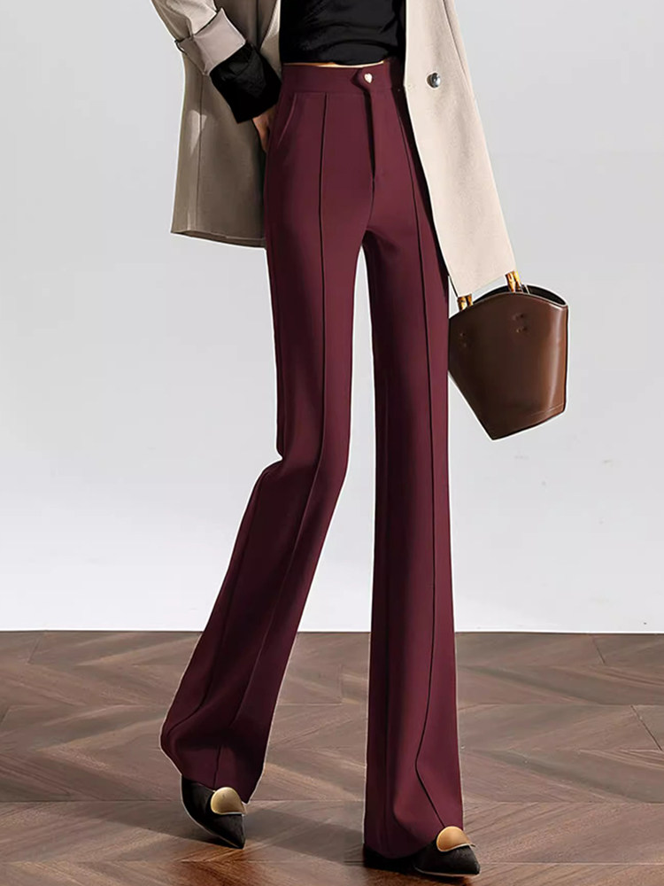 安可拉红西装微喇裤女秋冬新款高腰垂感时尚显瘦喇叭窄版直筒西裤