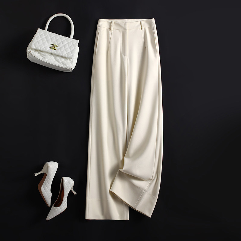 设计感米白西装阔腿裤女春秋冬新款高腰垂坠感宽松休闲直筒甩裤子