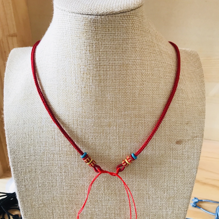 复古纯手工编织横穿天珠吊坠挂绳蜜蜡金银玉线红绳挂坠绳简约时尚