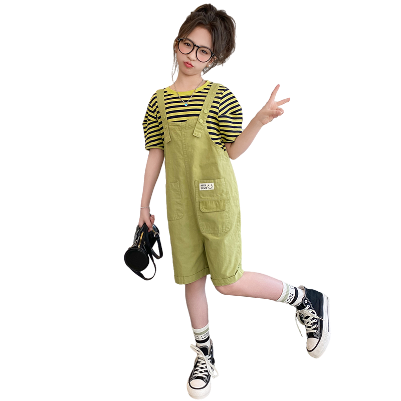 女童公主夏裝套裝2025新款洋氣兒童女孩夏季闊腿褲大童時髦兩件套