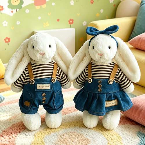 适配31cm JC 邦尼兔 条纹T恤+牛仔背带裤套装 玩偶公仔换装娃衣