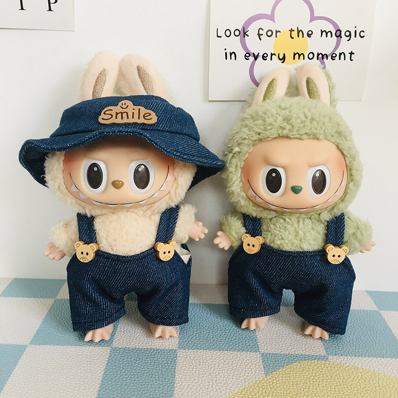 仅衣服】一二代钥匙扣衣服挂件17cm搪胶拉布布牛仔帽小熊背带裤