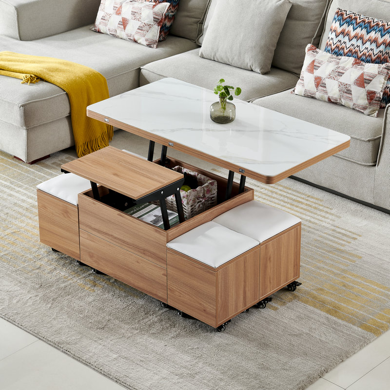 食品级岩板升降茶几餐桌送凳子