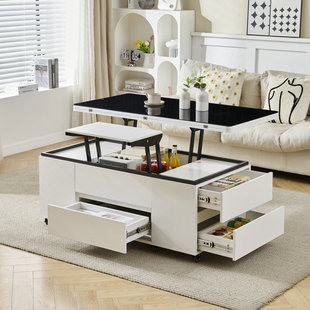 实木升降茶几小户型可移动伸缩储物款岩板多功能茶几两用一体餐桌