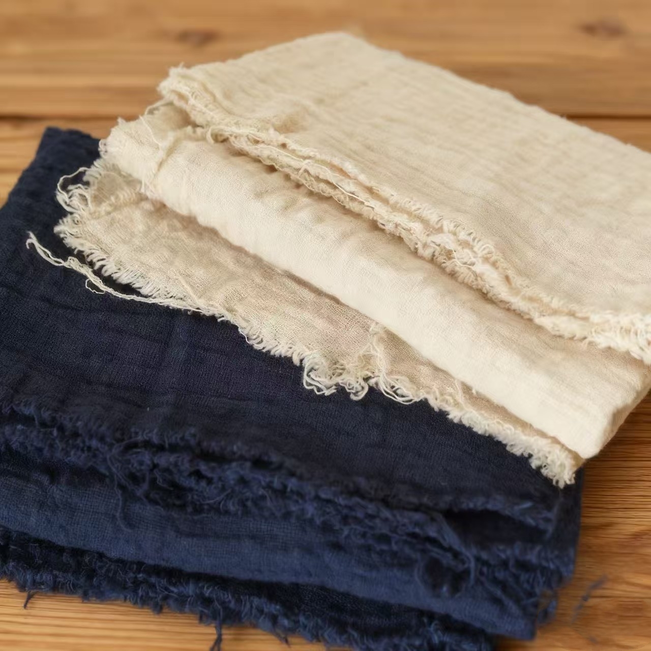 棉麻水洗毛边肌理餐巾桌布日式褶皱茶巾摆拍背景餐布拍照道具