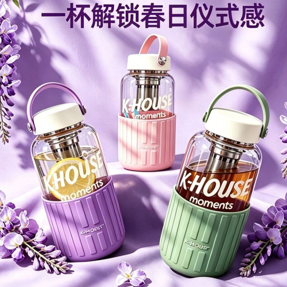 2026新款高颜值玻璃杯女高硼硅茶水分离水杯泡茶杯子便携随手杯