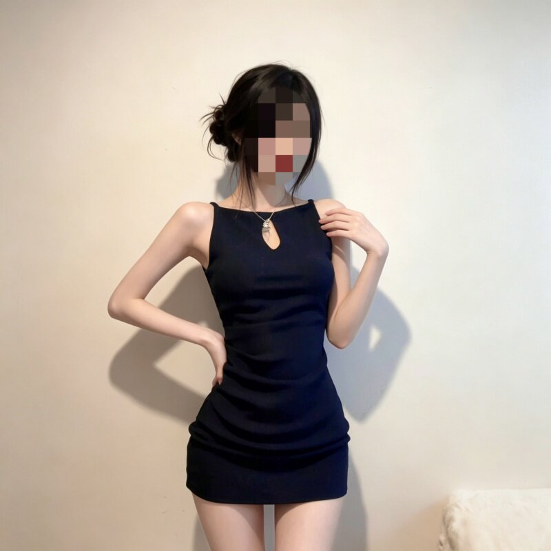 夏季纯欲辣妹挂脖显瘦包臀连衣裙图片