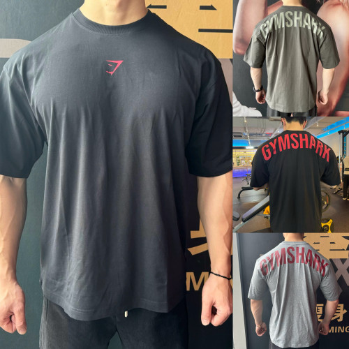 GYMSHARK鲨鱼power健身宽松弹性棉短袖T恤运动男女美式透气五分袖