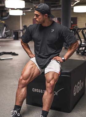 英国Gym鲨鱼oversized健身健美男女运动训练短袖男T恤宽松休闲衣