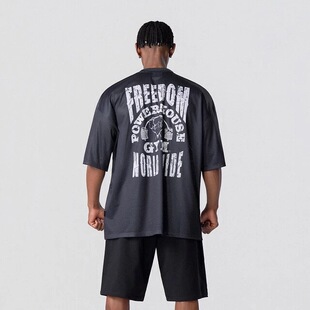 freedom All Right徽标网眼短袖健身健美运动宽松透气休闲半袖T恤