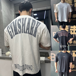 重磅棉透气五分袖 英国GYM鲨鱼健身训练宽松短袖 T恤男女运动美式