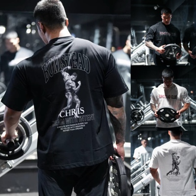 克里斯短袖四分之三展背健身宽松短袖T恤男女宽松美式透气五分袖