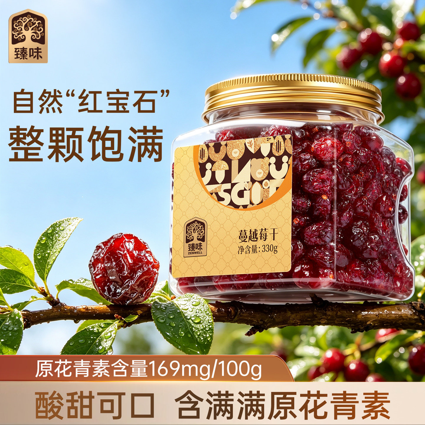 臻味蔓越莓干整颗330g罐装进口原料烘焙用即食休闲干果零食小吃