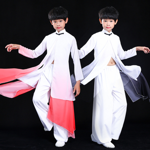 男女儿童飘逸中国风水墨古典演出服舞剑太极舞蹈服少年强扇子舞服