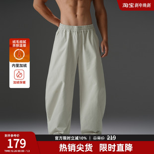 男冬季 BD健美站加绒加厚美式 梭织运动长裤 男宽松大码 重磅弯刀裤