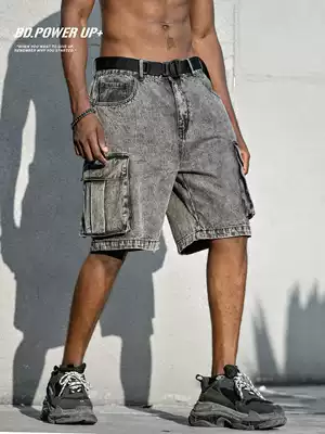 BD POWER UP vintage denim shorts men's Tide brand ins multi pocket tooling shorts men's loose large size