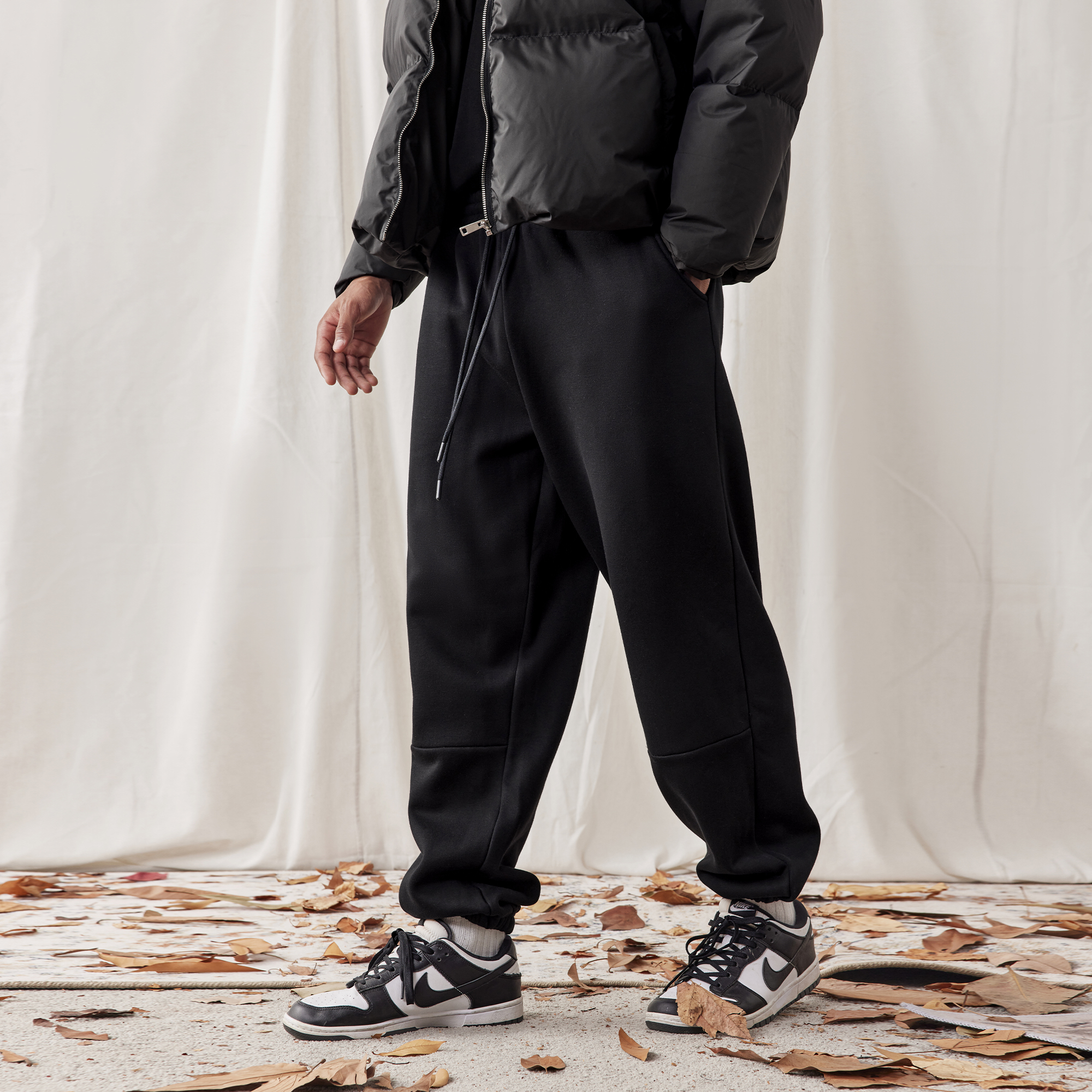 纯色摇粒绒运动长裤宽松