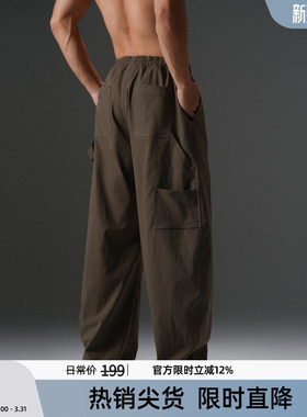 BD健美站美式工装风弯刀裤男款大码宽松伐木裤复古运动长裤男春秋