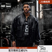 BD健美站巴恩风复古PU皮外套美式 外衣显肌肉 立领机车皮夹克男士