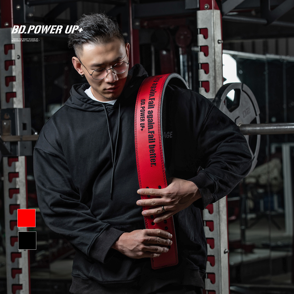 健身专业杠杆扣牛皮腰带