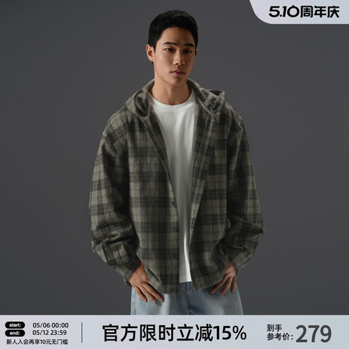 重磅复古长袖格子衬衫