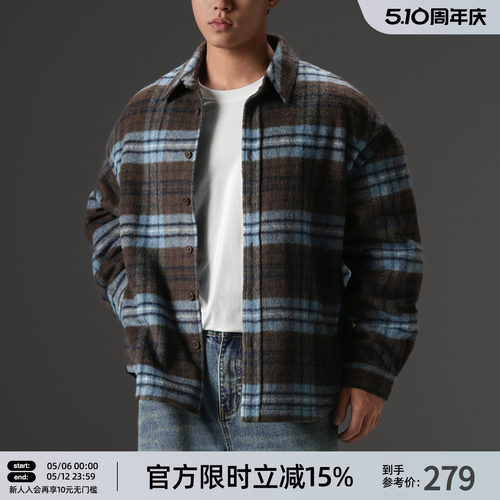 加厚羊毛长袖格子外套