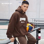 BD健美站新款 卫衣男简约复古印花加绒连帽卫衣男宽松 美式
