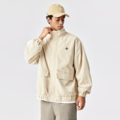 bdpowerup新款 外套男简约印花立领运动外套男宽松 轻薄梭织工装