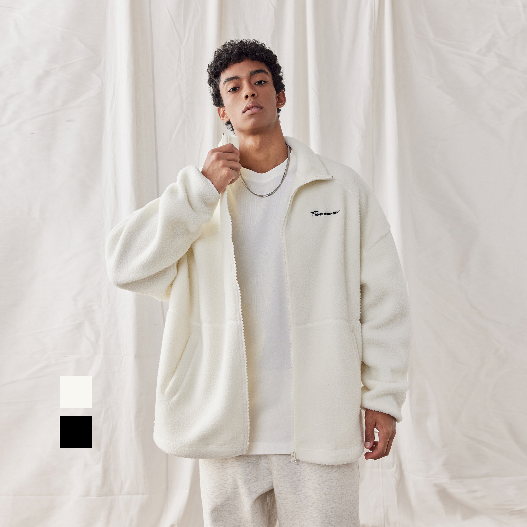 纯色刺绣羊羔绒外套男