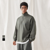 bdpowerup春季 立领半拉链卫衣男简约印花针织运动卫衣男宽松