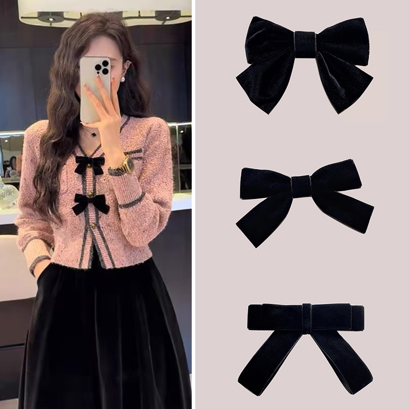 纯色丝绒蝴蝶结胸针黑色领结别针女毛衣小香风外套装饰包包配饰