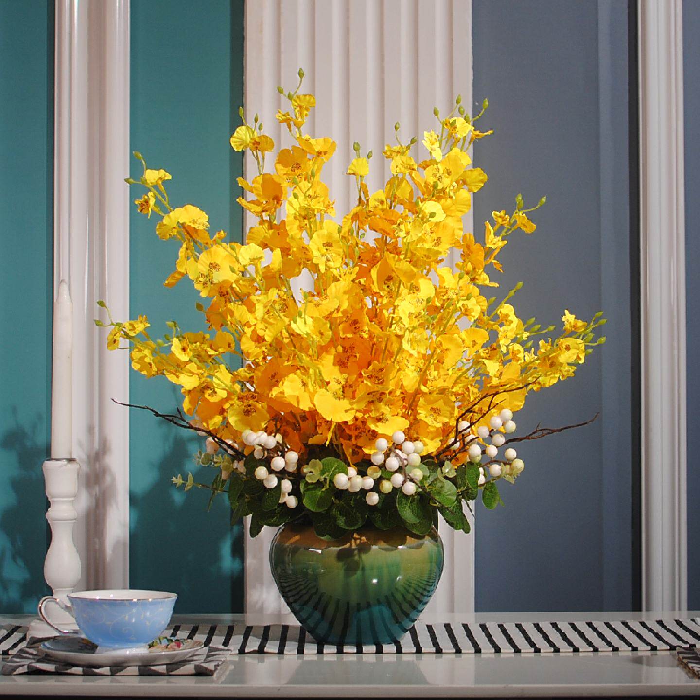仿真花跳舞兰摆设花高品质插花客厅餐桌防真绢花室内假花装饰花艺