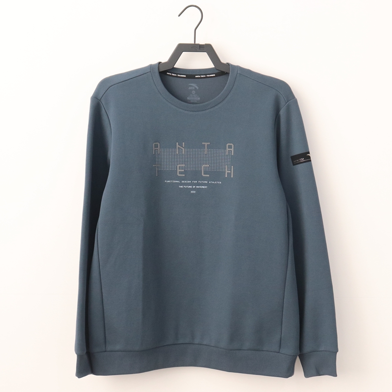 安踏男卫衣套头运动上衣圆领长袖T恤休闲运动针织衫152337713N