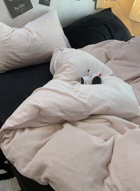 冬季撞色加厚四件套牛奶绒